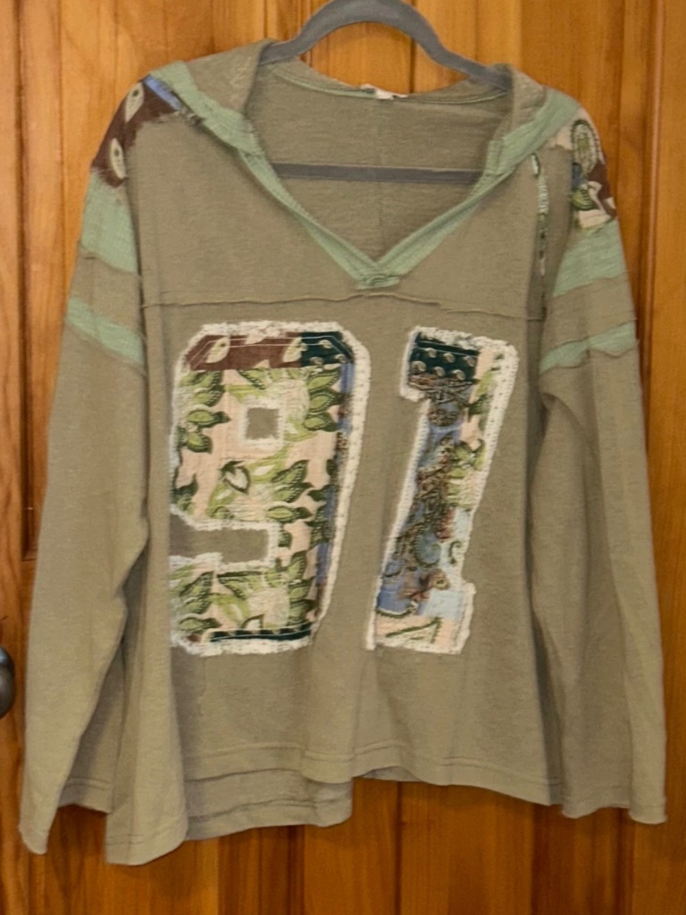 POL Hooded Shirt #91 Mixed Media Floral Lace Small